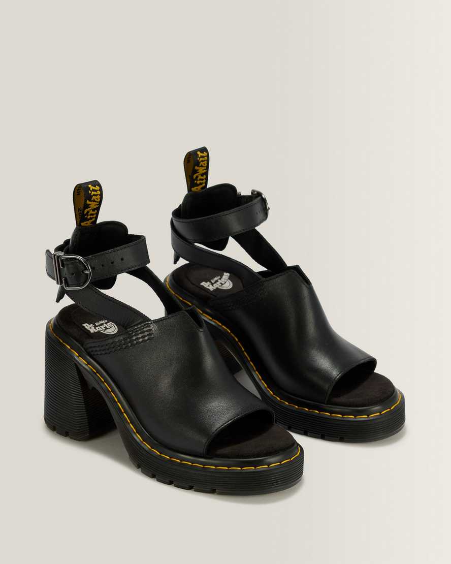 Millee Leather Open Toe Sandals — Black