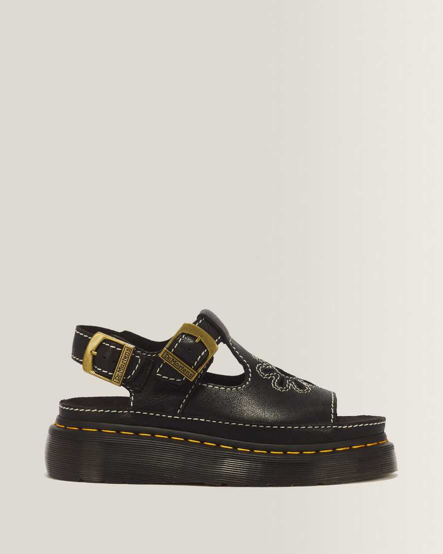 Dunnet Flower Full Grain Leather Sandals — Black