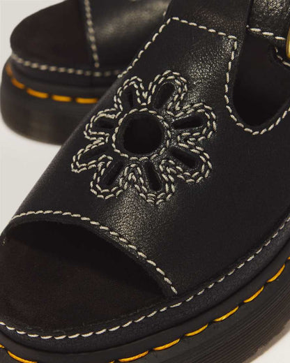 Dunnet Flower Full Grain Leather Sandals — Black
