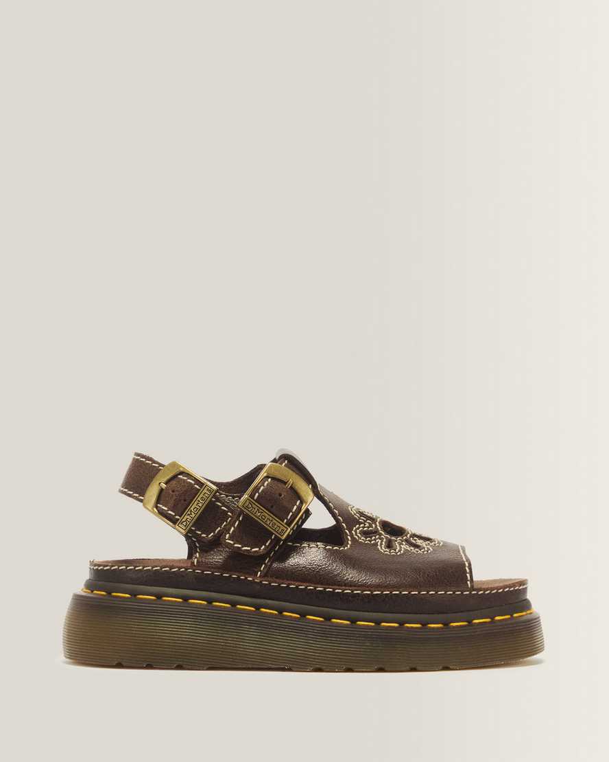 Dunnet Flower Full Grain Leather Sandals — Brown