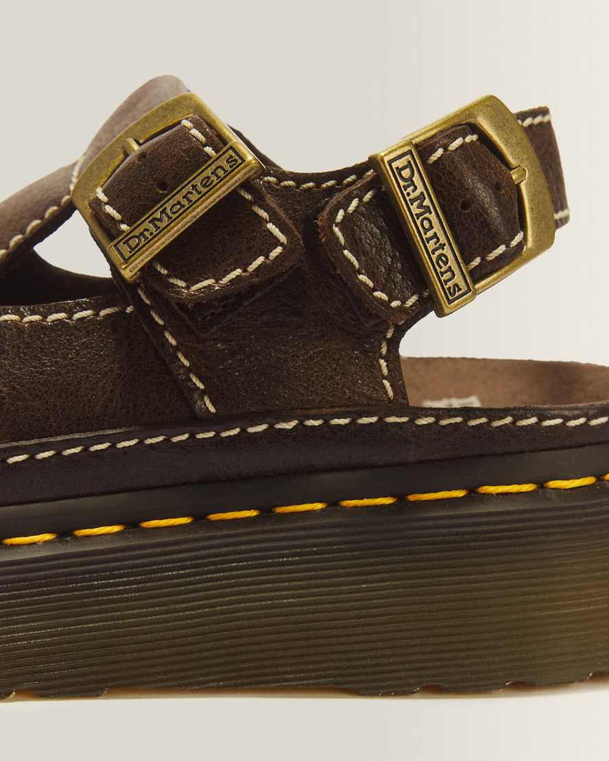 Dunnet Flower Full Grain Leather Sandals — Brown