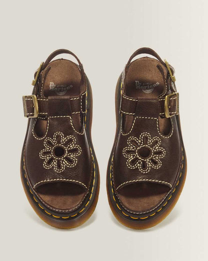 Dunnet Flower Full Grain Leather Sandals — Brown