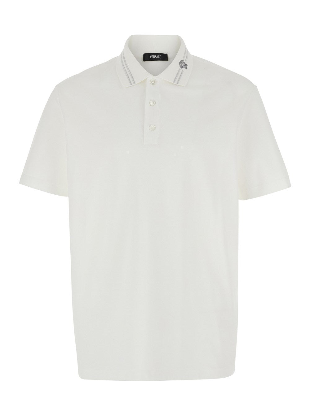 Versace White Polo Shirt with Medusa Detail on the Collar in Cotton Man