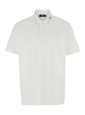 Versace White Polo Shirt with Medusa Detail on the Collar in Cotton Man