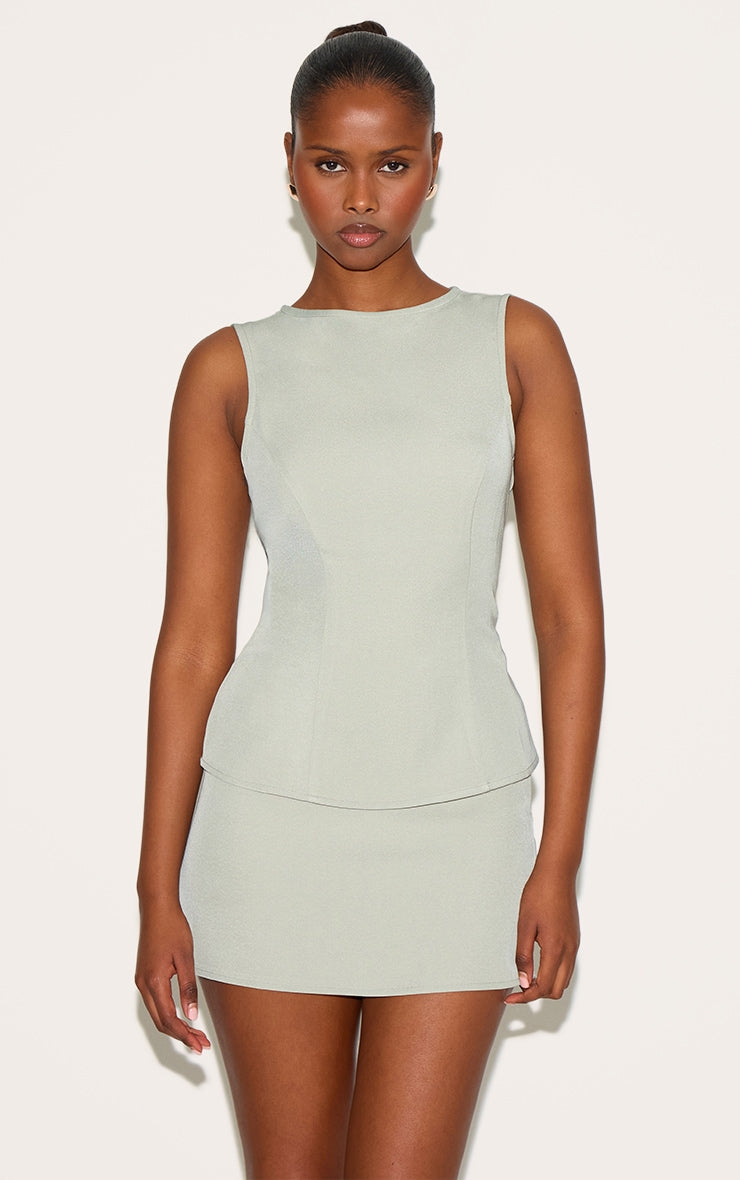 Sage Khaki Woven Sleeveless Long Top