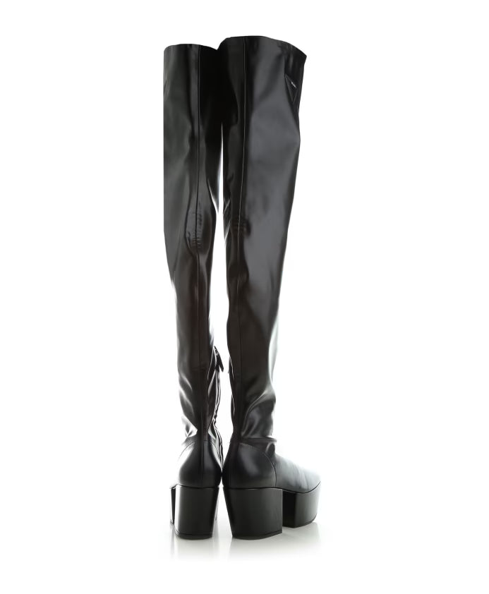 Prada Black Leather Platform Ankle Boots