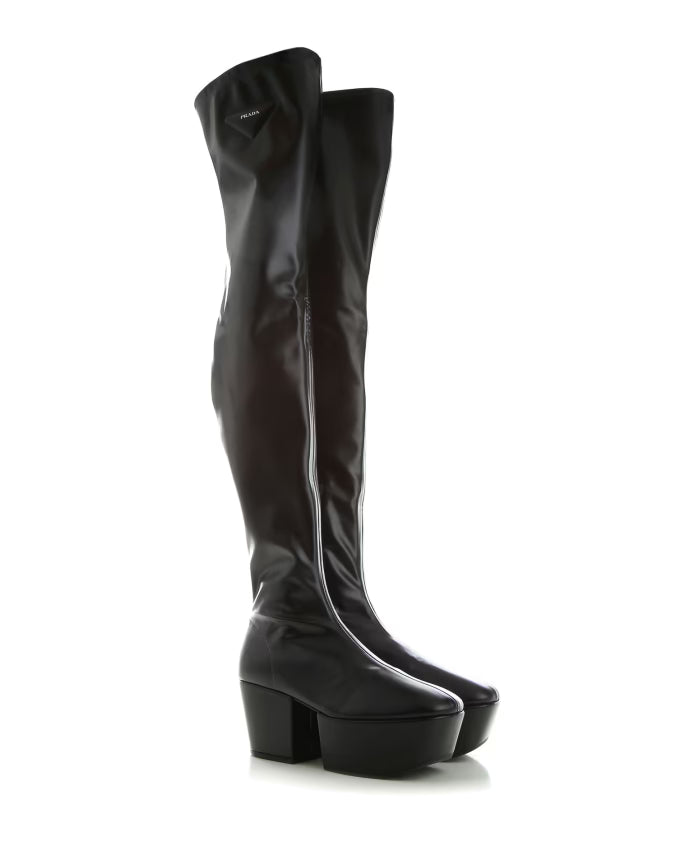 Prada Black Leather Platform Ankle Boots
