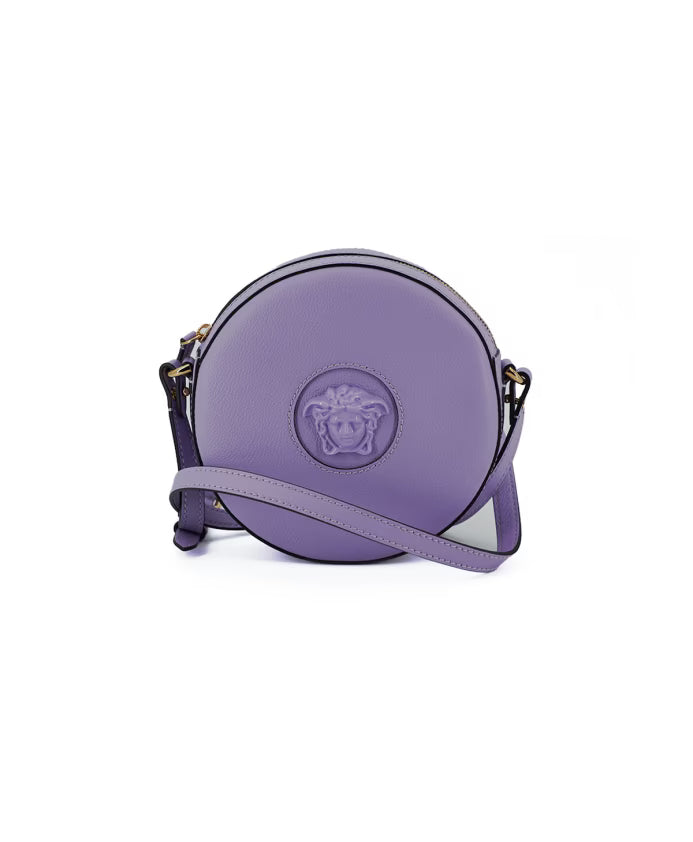 Purple Calf Leather Round Disco Shoulder Bag
