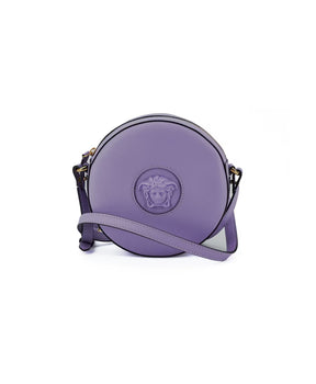 Purple Calf Leather Round Disco Shoulder Bag