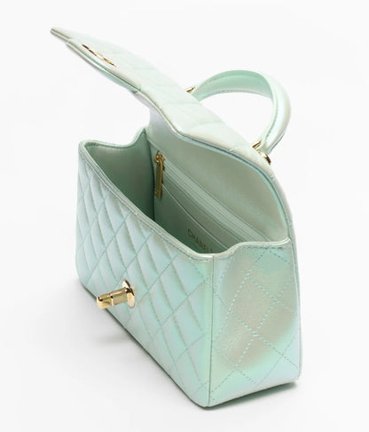 Mini Classic Handbag With Top Handle  Iridescent Calfskin & Gold-Tone Metal Light Green