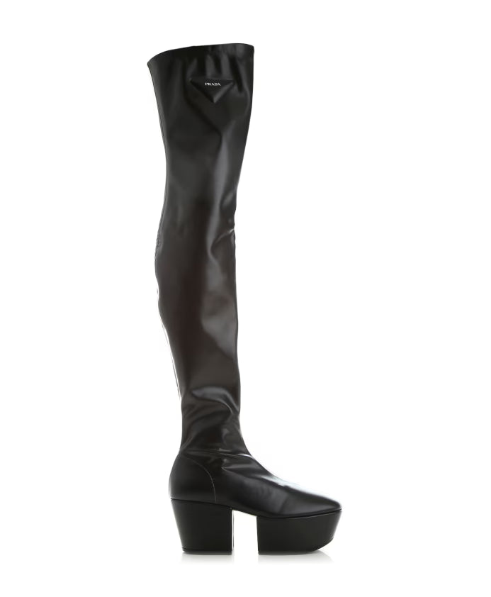 Prada Black Leather Platform Ankle Boots