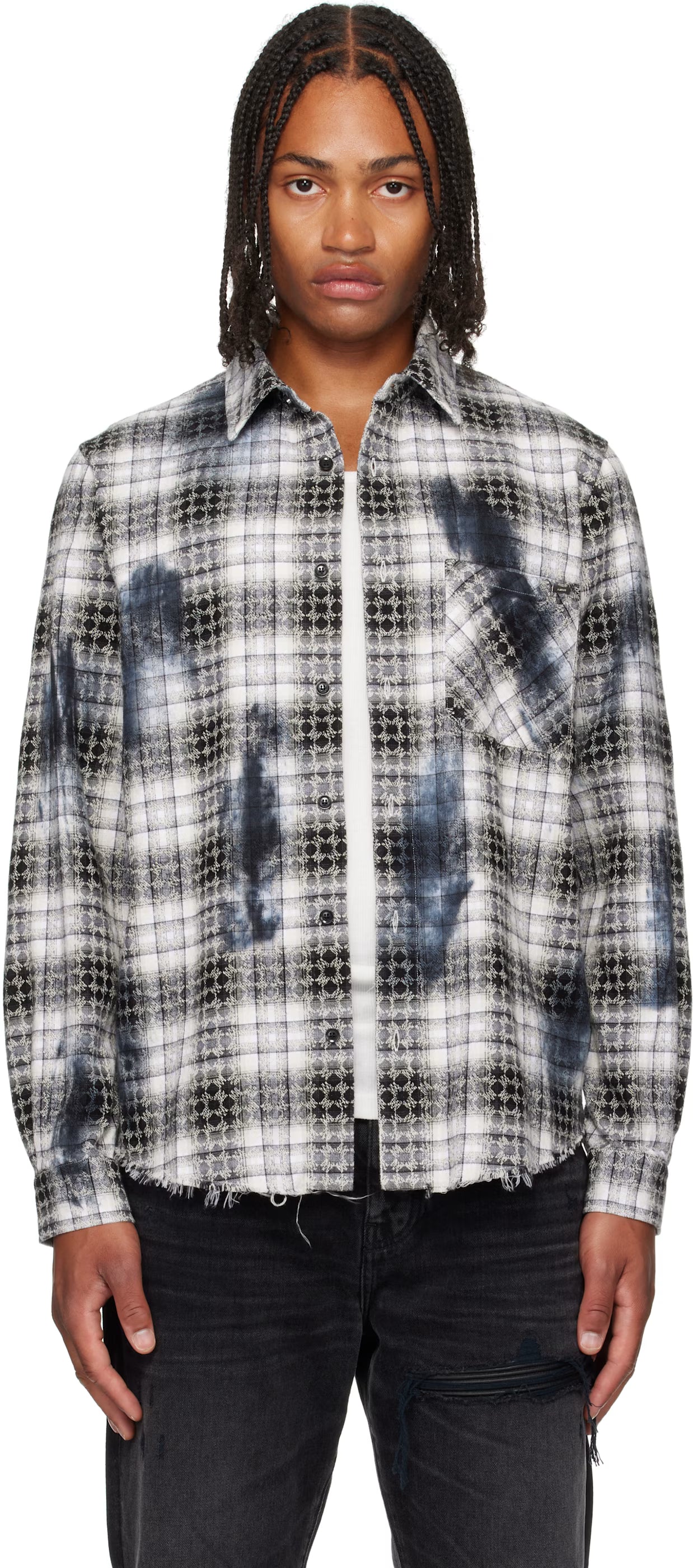 Black & White MA Quad Bleach Flannel Shirt