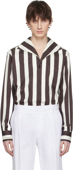 Dolce&Gabbana Brown & White Three-Button Long-Sleeved Shirt