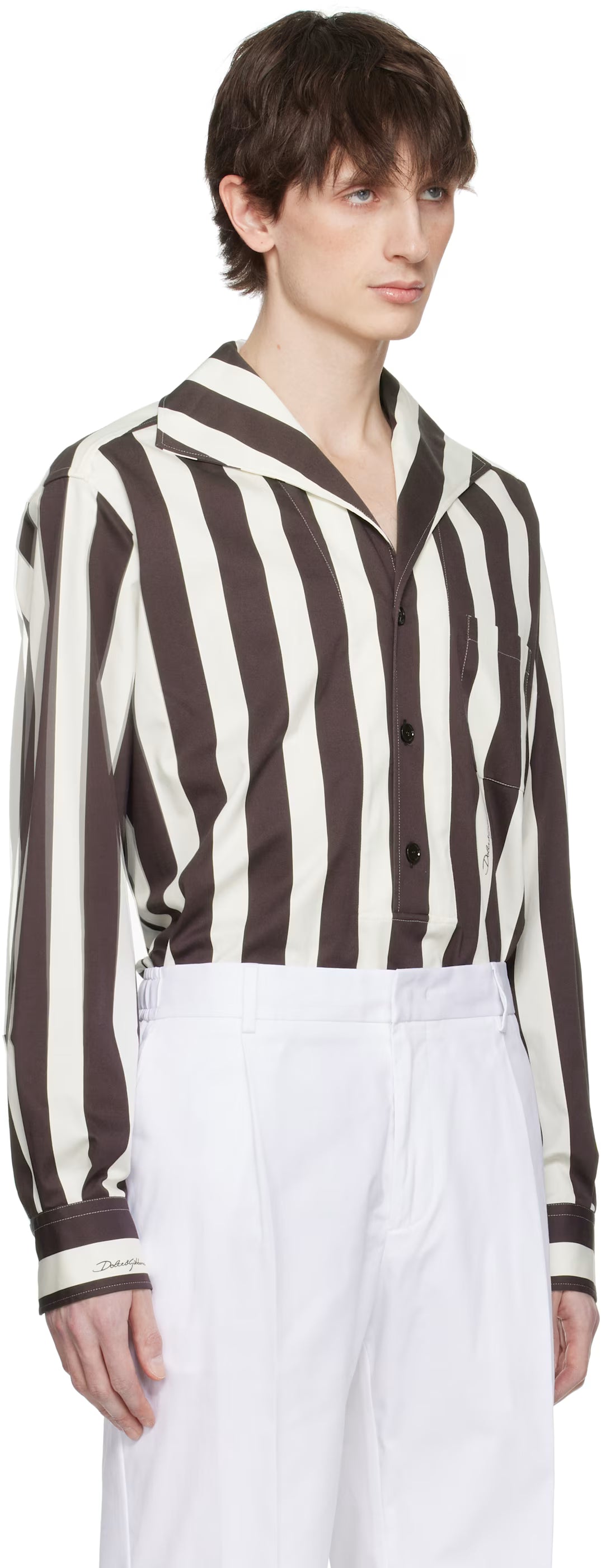 Dolce&Gabbana Brown & White Three-Button Long-Sleeved Shirt