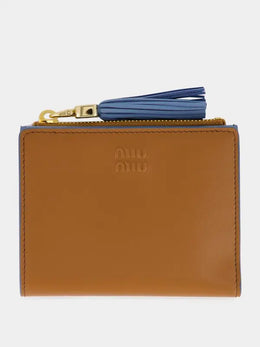 Cognac and blue leather wallet
