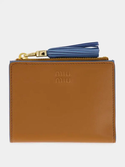 Cognac and blue leather wallet