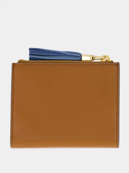 Cognac and blue leather wallet