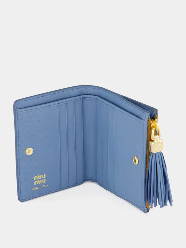 Cognac and blue leather wallet