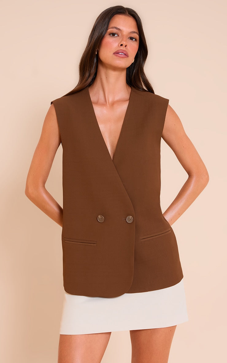 Brown Boxy Oversized Waistcoat