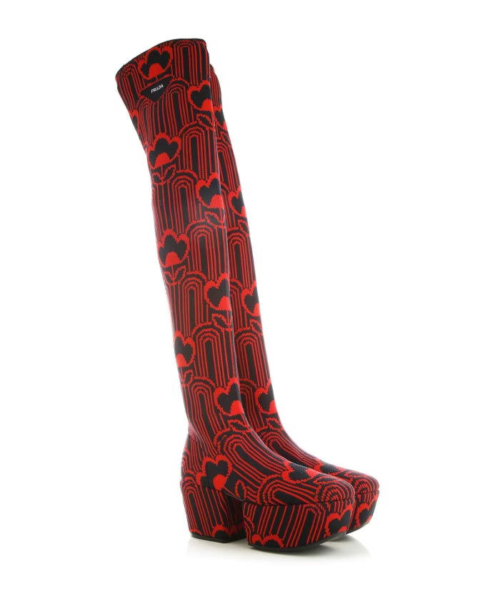 Prada Embroidered Boots with Side Logo Detail