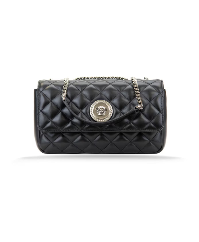 Quilted Leather Shoulder Bag Magnetic Button