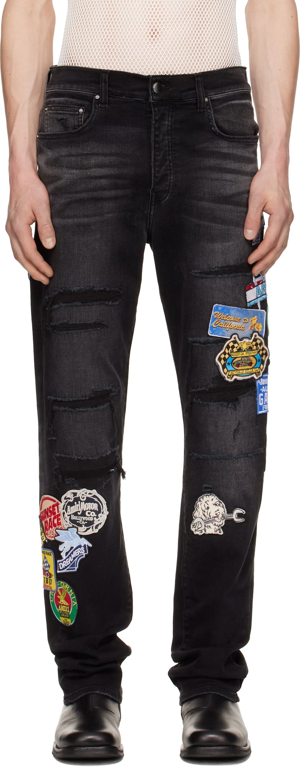 Black Station Patch Repair Slim Jeans