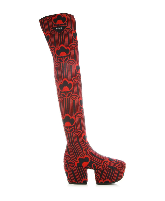 Prada Embroidered Boots with Side Logo Detail