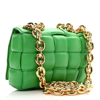 Lambskin Maxi Intreccio Padded Chain Cassette Crossbody Bag Grass