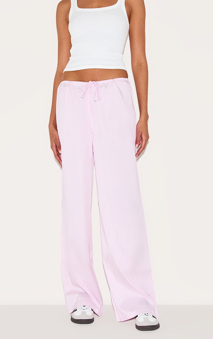 Pink Pinstripe Low Rise Drawstring Waist Trousers