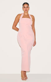 Plus Pink Woven Halter Button Maxi Dress