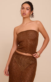 Chocolate Textured Sequin Bandeau Top