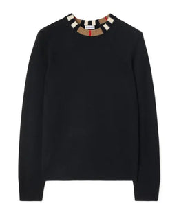Icon stripe trim wool cashmere sweater - black