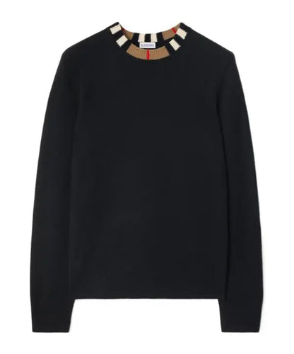Icon stripe trim wool cashmere sweater - black