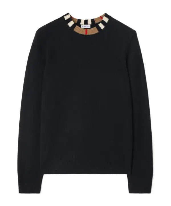 Icon stripe trim wool cashmere sweater - black