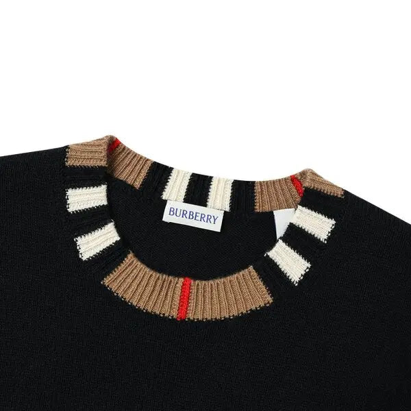 Icon stripe trim wool cashmere sweater - black