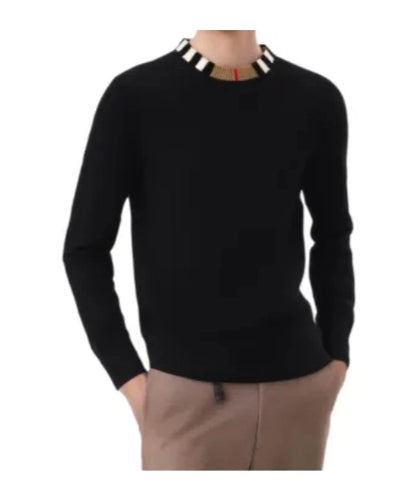 Icon stripe trim wool cashmere sweater - black