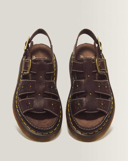 Wrenlie Open Toe Grizzly Leather Fisherman Platform Sandals — Dark Brown