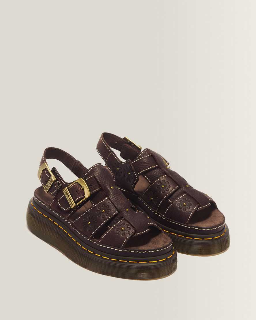 Wrenlie Open Toe Grizzly Leather Fisherman Platform Sandals — Dark Brown