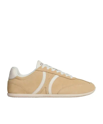 Jogger low lace-up sneakers in suede calfskin and calfskin - cappuccino/white coffee
