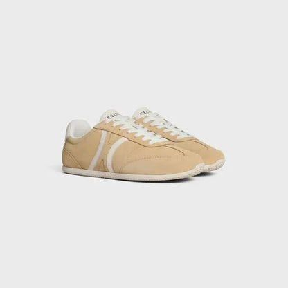 Jogger low lace-up sneakers in suede calfskin and calfskin - cappuccino/white coffee