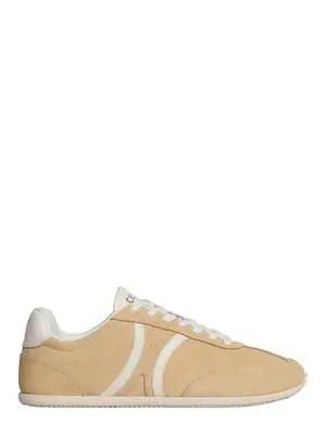Jogger low lace-up sneakers in suede calfskin and calfskin - cappuccino/white coffee