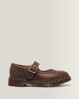 Mary Jane Flower Crazy Horse Leather Shoes — Dark Brown