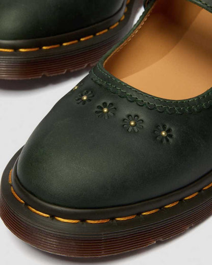 Mary Jane Flower Crazy Horse Leather Shoes — DMS GREEN