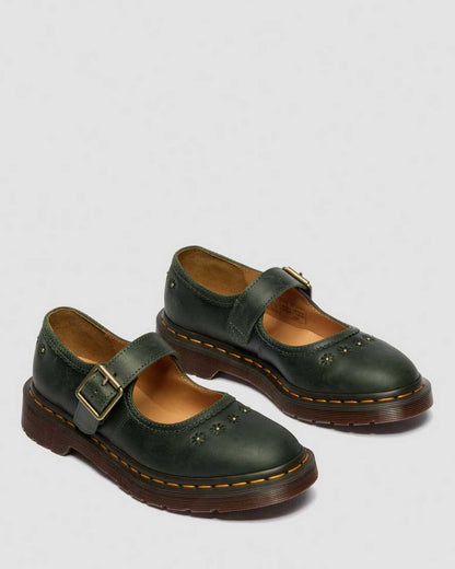 Mary Jane Flower Crazy Horse Leather Shoes — DMS GREEN