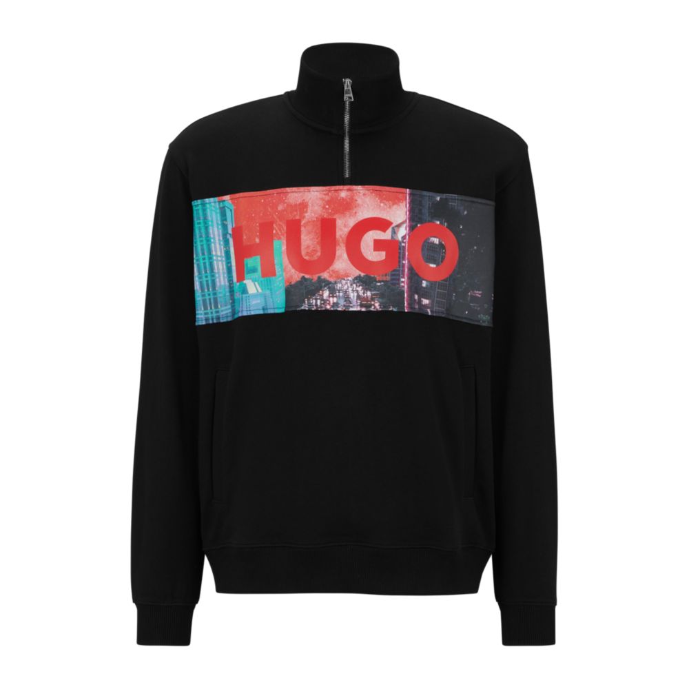 Hugo Boss cotton-terry zip-neck sweatshirt with logo artwork - Size: S Sweatshirts | Shop From The Mirage