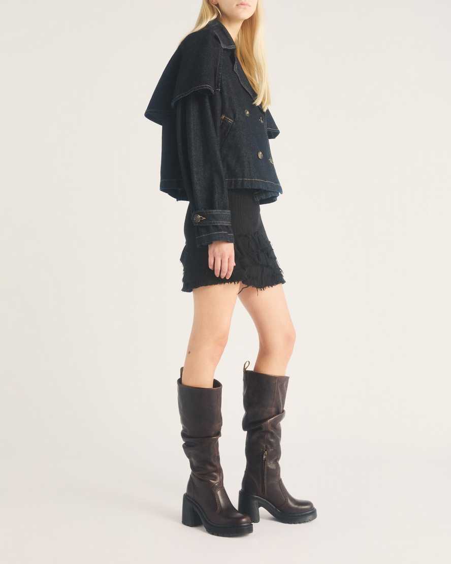 Kasey Kinsley Leather Knee High Heeled Boots — DARK BROWN