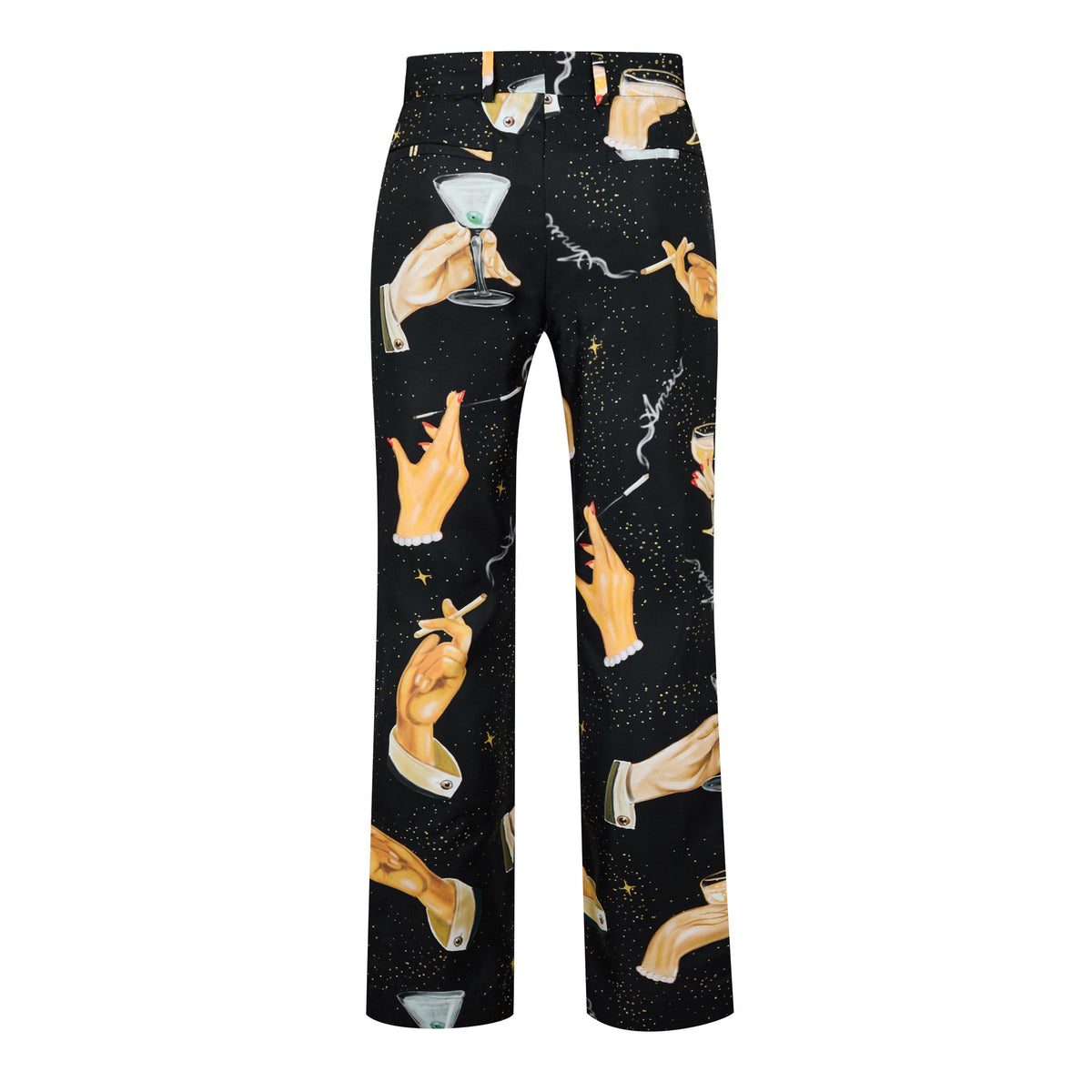 Champagne Graphic-Print Wide-Leg Silk Trousers