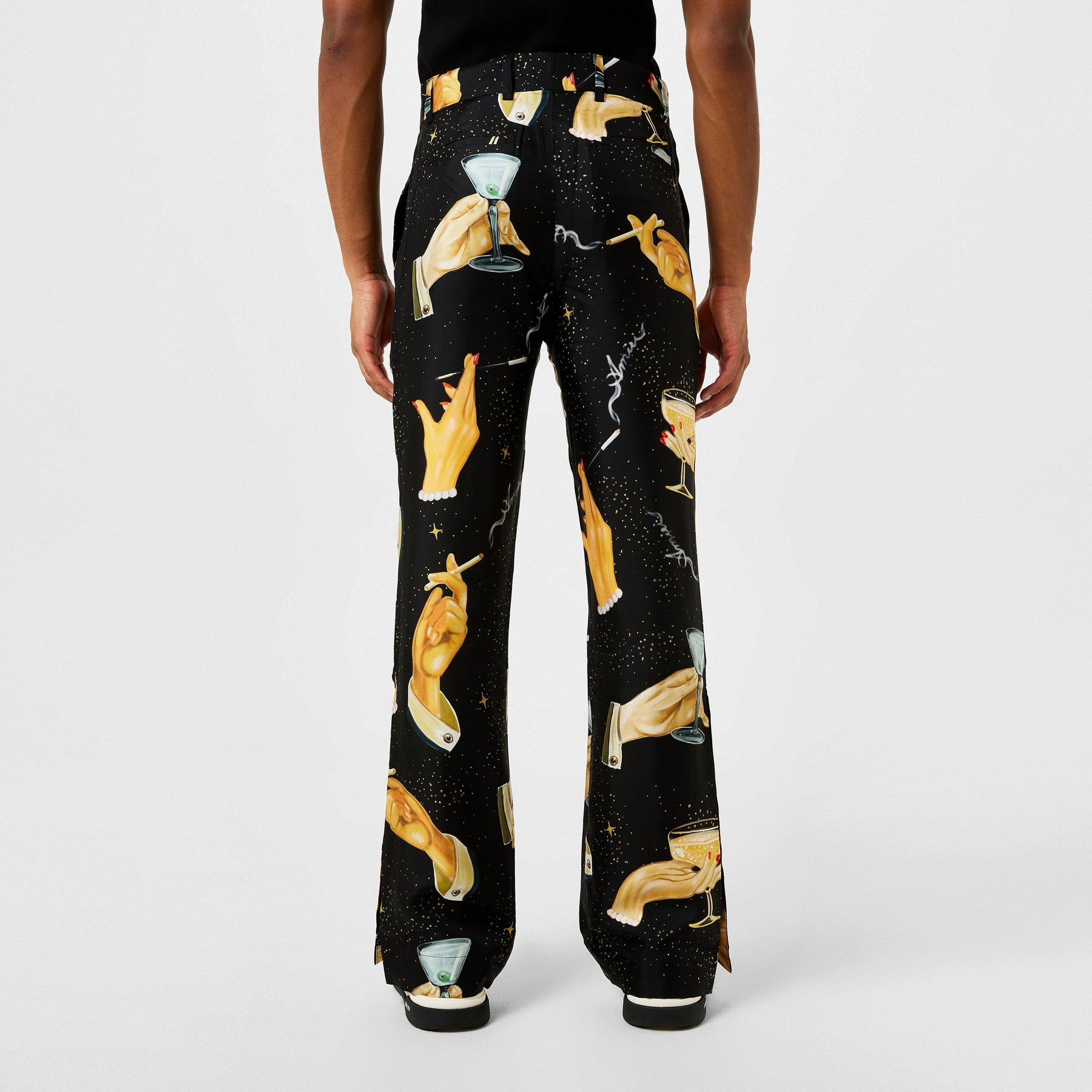 Champagne Graphic-Print Wide-Leg Silk Trousers