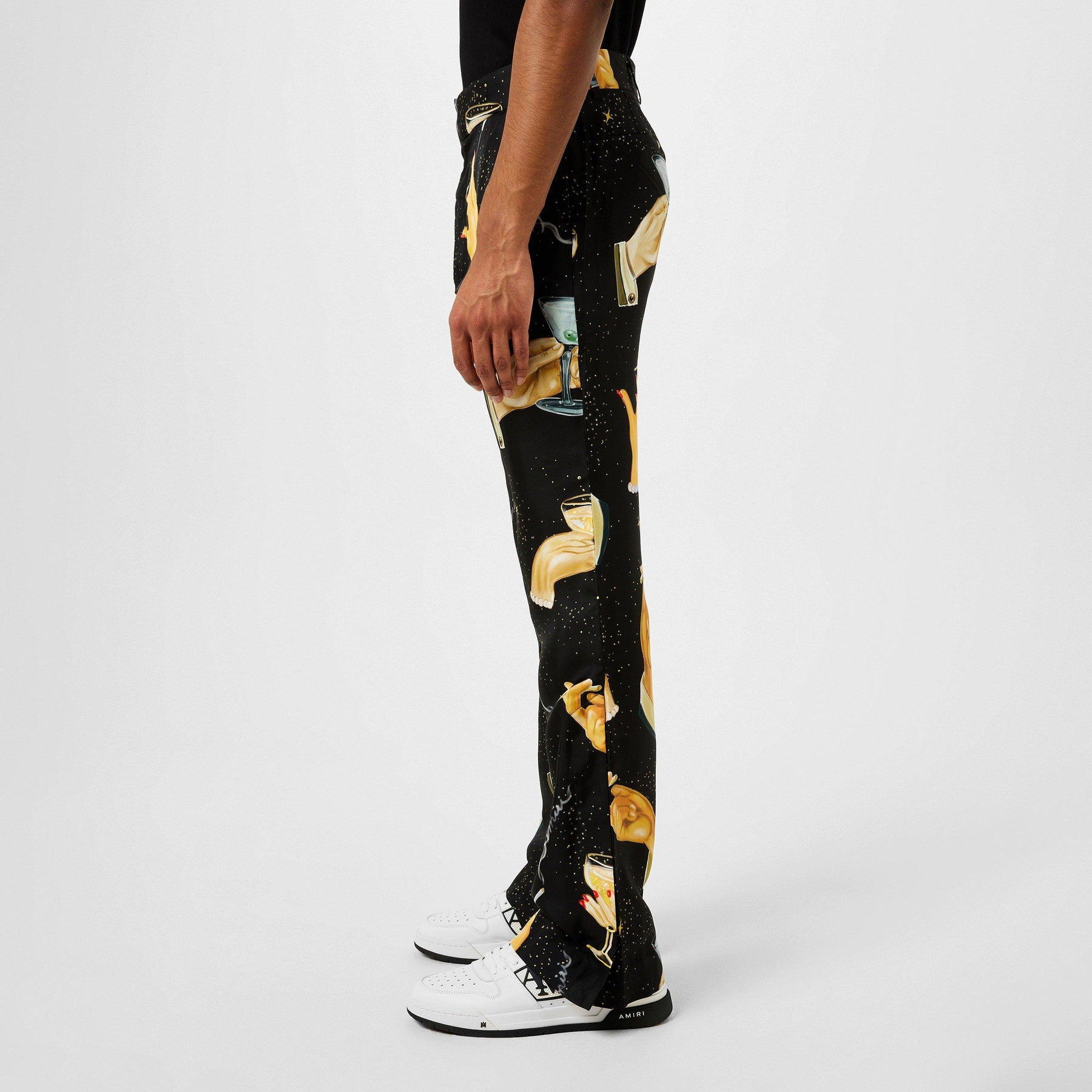 Champagne Graphic-Print Wide-Leg Silk Trousers