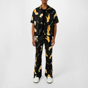 Champagne Graphic-Print Wide-Leg Silk Trousers